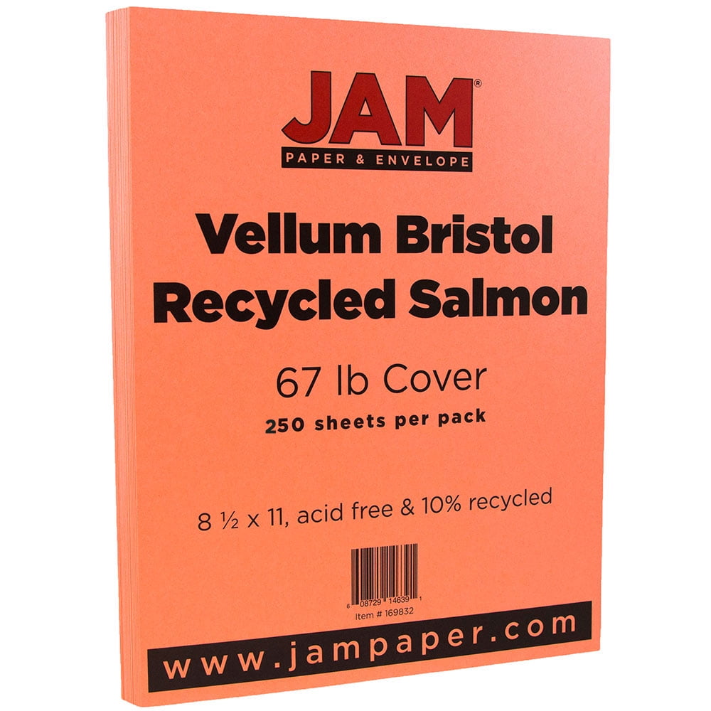 JAM Paper Vellum Bristol 67lb Cardstock, 8 1/2 x 11, , Salmon, 250 /Ream
