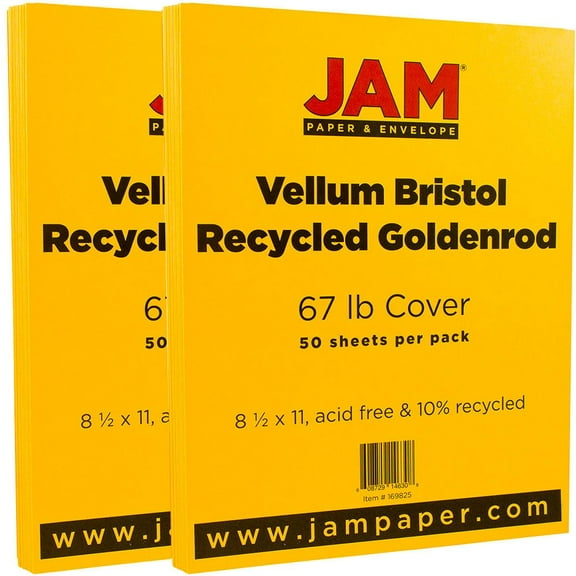 JAM Paper Vellum Bristol, 8 1/2 x 11, Goldenrod, 67lb, 2 packs of 50