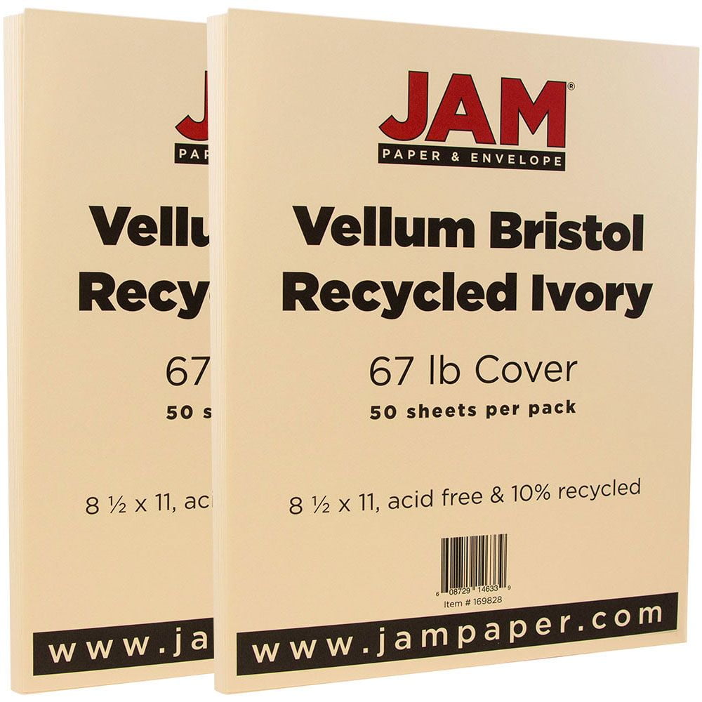 JAM Paper Vellum Bristol, 8 1/2 x 11, Ivory, 67lb, 2 packs of 50