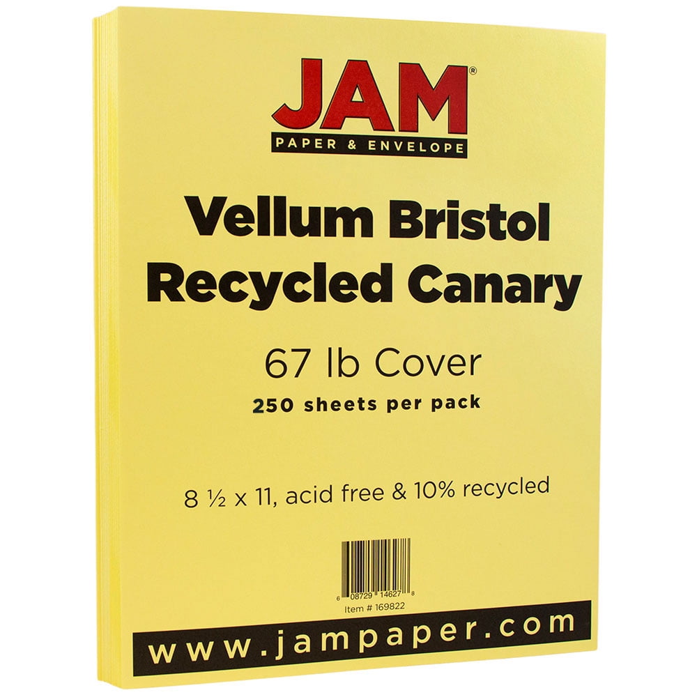 JAM Paper Vellum Bristol Cardstock, 8 1/2 x 11, 250 per Pack, 67lb Canary Yellow