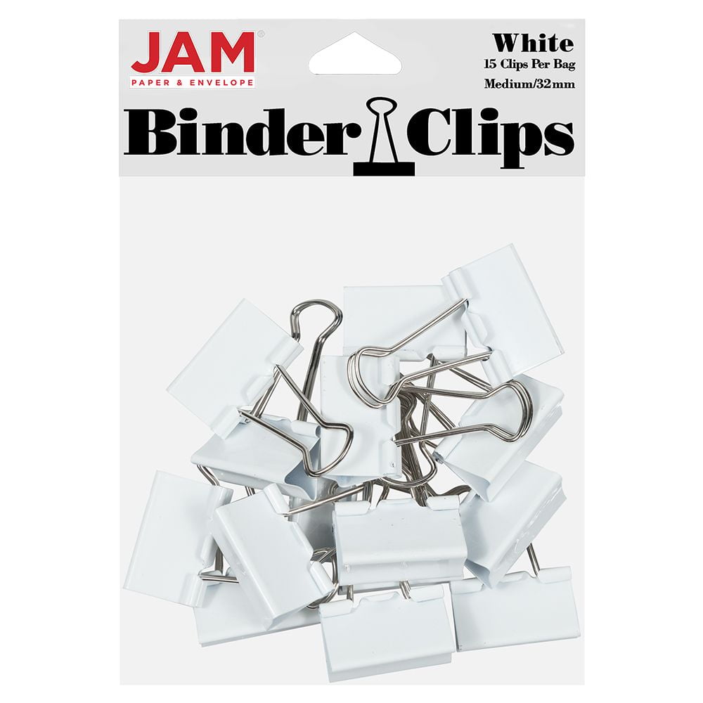 JAM Paper White Binder Clips, Medium, 1 1/4 in,15/Pack