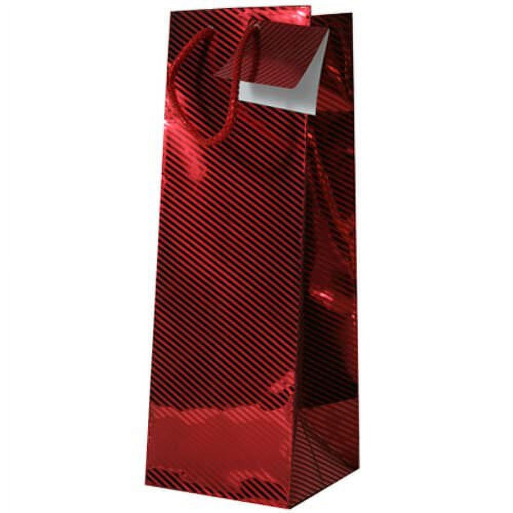 JAM Paper® Wine Gift Bags 5 x 3 1/2 x 13 Red Foil Diagonal Pinstripe Sold Individually