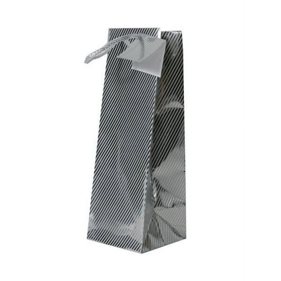 JAM Paper Wine Gift Bags, 5x3.5x13, 100/Pack, Silver Foil Diagonal Pinstripe