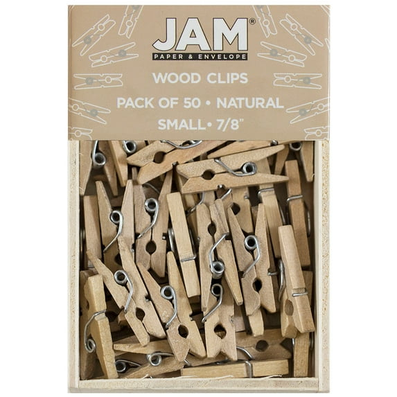 JAM Paper Wood Clothespins, Natural Brown, Small 7/8, 50/Pack