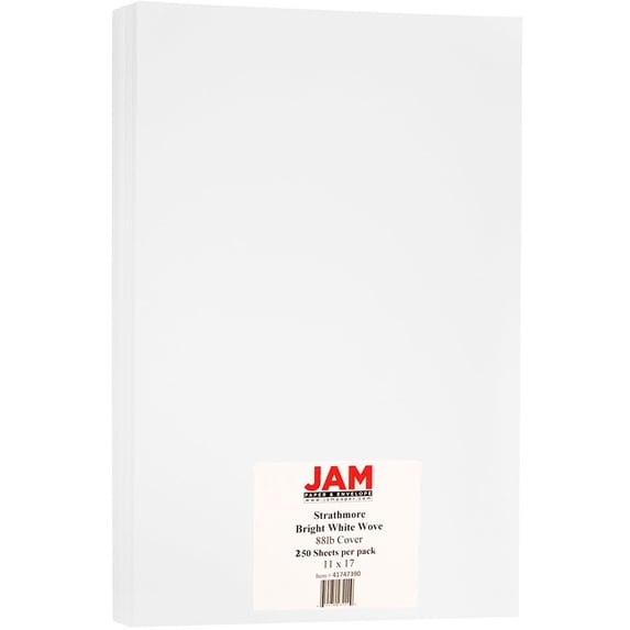 JAM Paper Wove Cardstock, 11 x 17, 88lb White, 250/Pack
