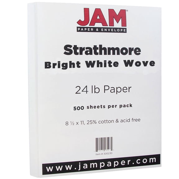 JAM Paper Wove Paper, 8.5x11, 24lb Bright White, 500/Pack