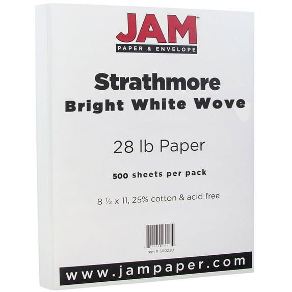 JAM Paper Wove Paper, 8.5x11, 28lb Bright White, 500/Pack