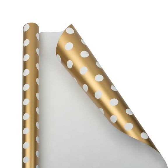 JAM Paper Wrapping Paper, 25 Sq Ft, Gold with White Polka Dots Gift Wrap, 1/Pack