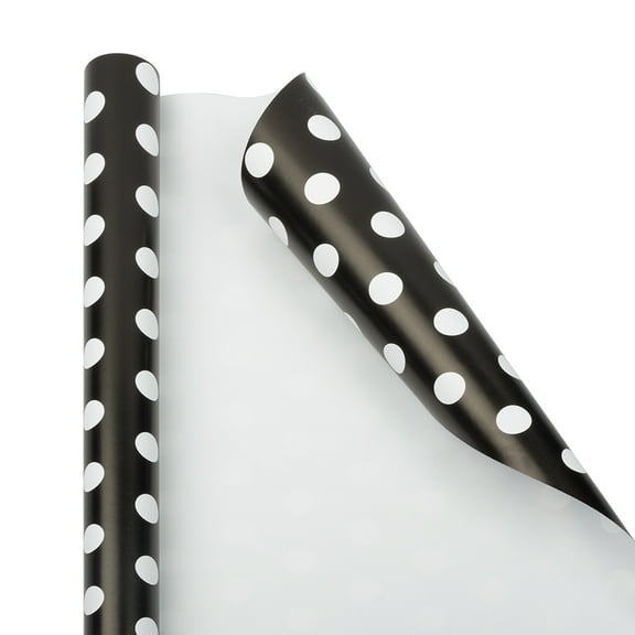 JAM Paper Wrapping Paper, Black & White Polka Dot, All Occasion, 25 Sq ft, 1/Pack