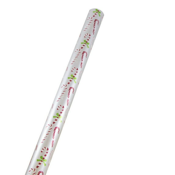 JAM Paper Wrapping Paper, Premium Foil Gift Wrap, 25 Sq Ft, Silver with Small Candy Cane, Sold Individually