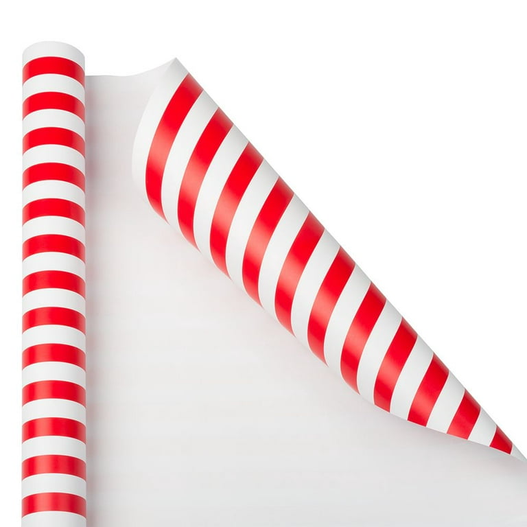JAM Paper Wrapping Paper Rolls, 40 Sq ft., Christmas Red & White Jumbo  Striped, Sold Individually 