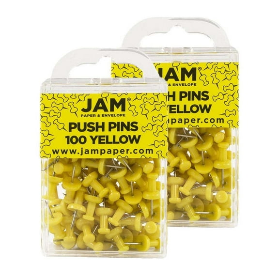 JAM Paper Yellow Push Pins, 200 Count, 2/Pack