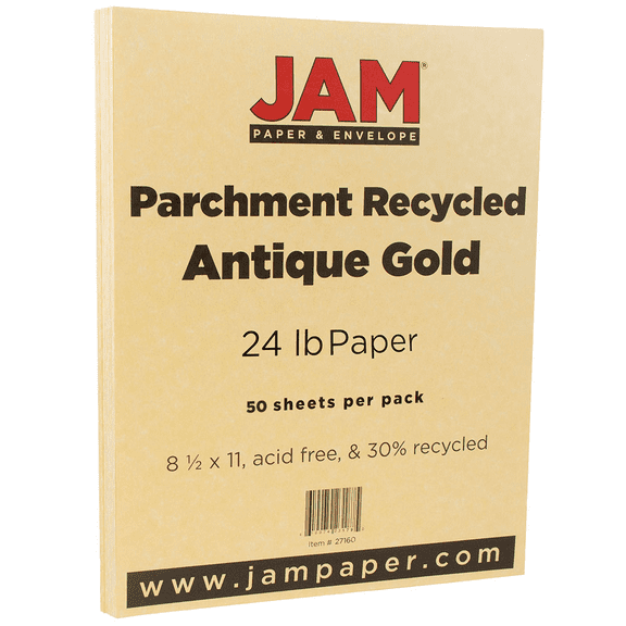 JAM Parchment Paper, 8.5x11, 50/Pack, 24lb Gold Recycled