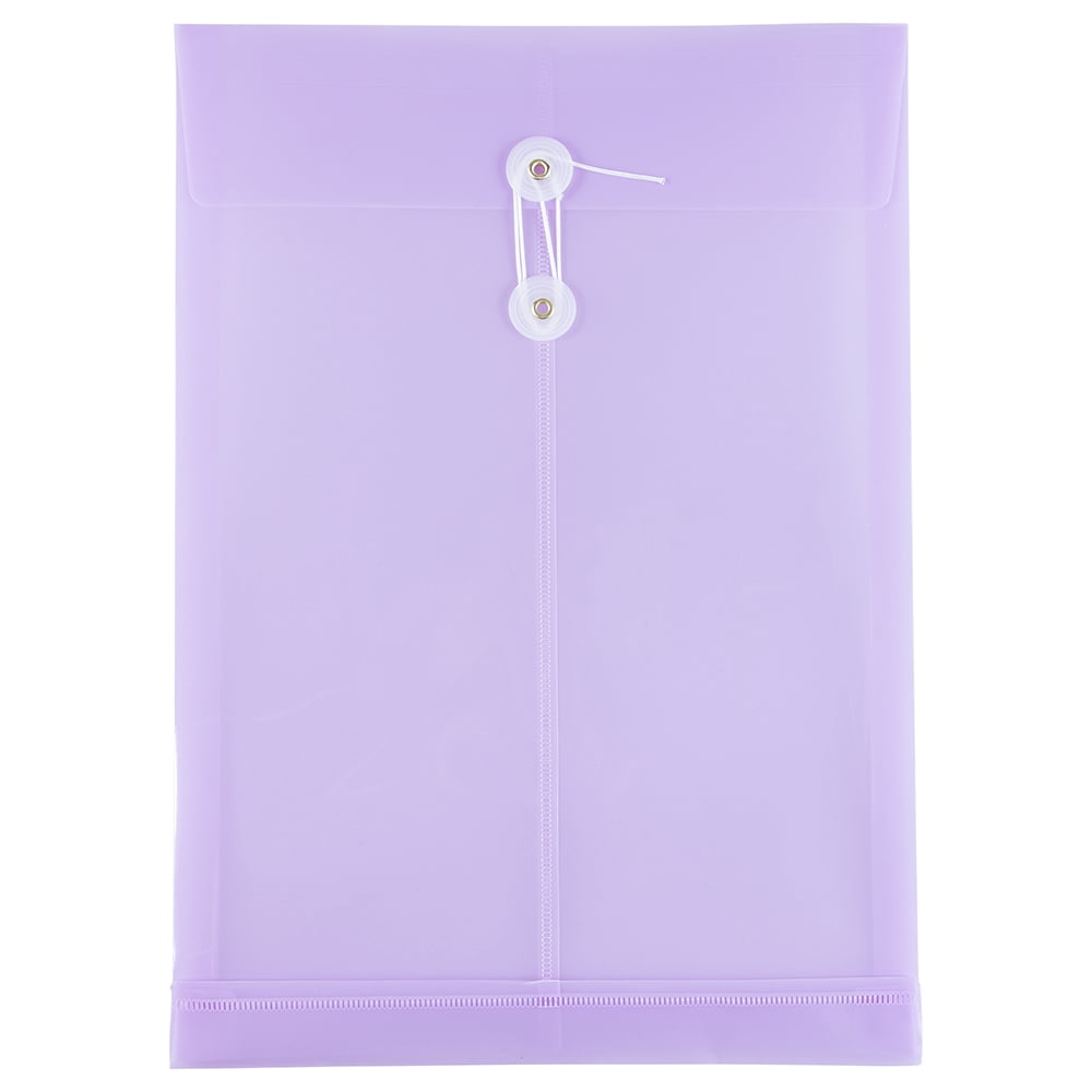 JAM Plastic Envelopes, 9.75" x 14.5", Lilac Purple, String Close, 12 Per Pack