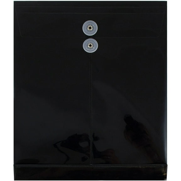JAM Plastic Envelopes, 9.8x11.8, 12/Pack, Black, Button String, Letter Open End