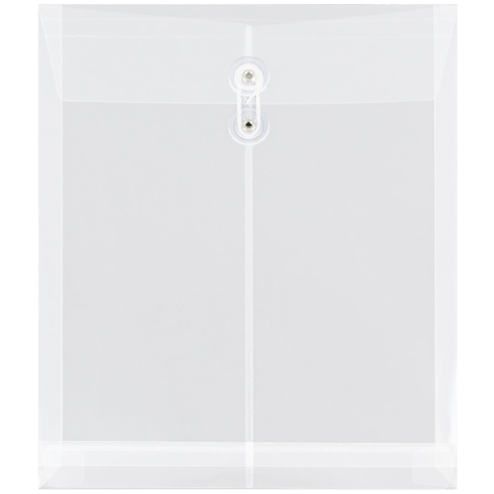 JAM Plastic Envelopes, 9.8x11.8, 12/Pack, Clear, Button String, Letter Open End