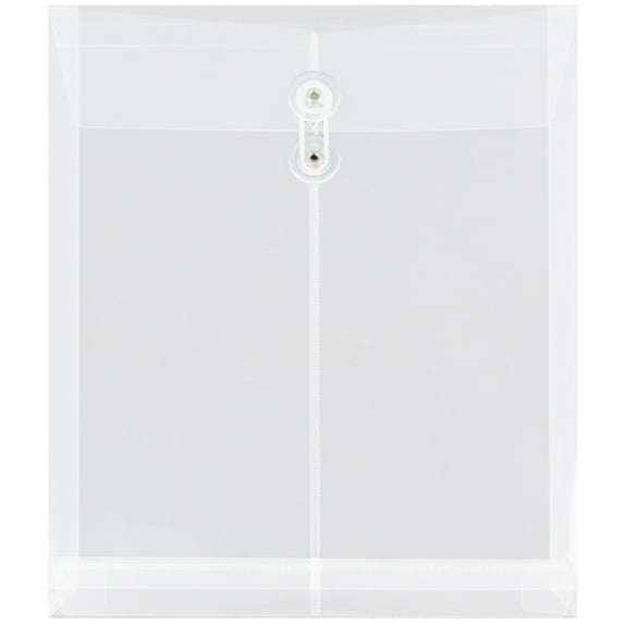 JAM Plastic Envelopes, 9.8x11.8, 12/Pack, Clear, Button String, Letter Open End