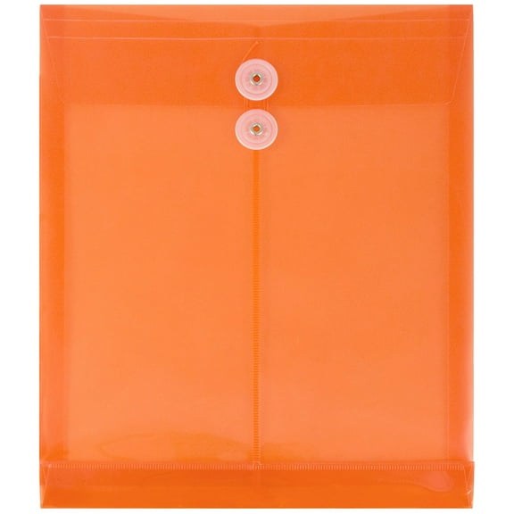 JAM Plastic Envelopes, 9.8x11.8, Orange, Button String, Letter Open End, 12/Pack
