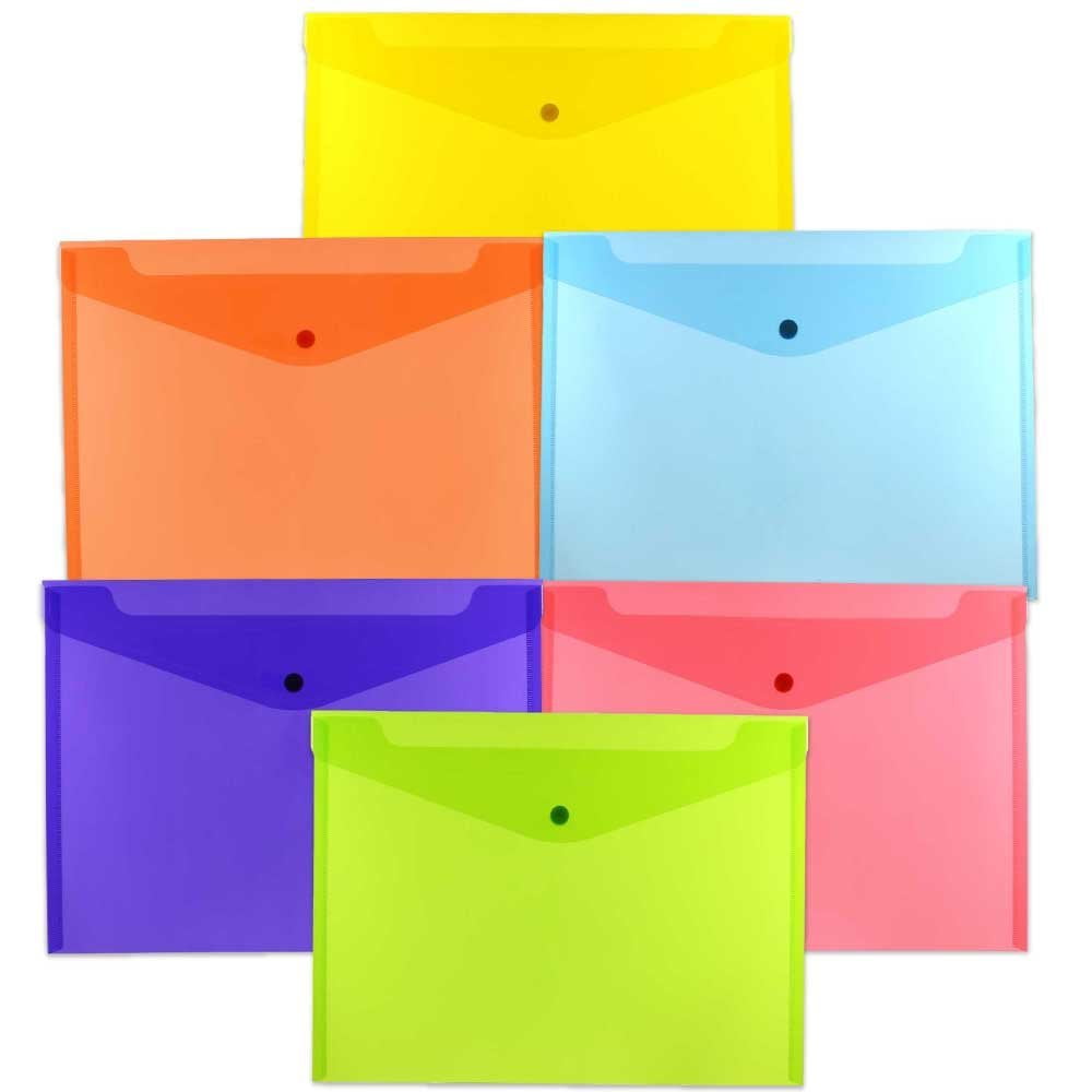 JAM Plastic Envelopes with Snap Closure, Letter Booklet, 9 3/4 x 13, Assorted Colors, 12/Pack