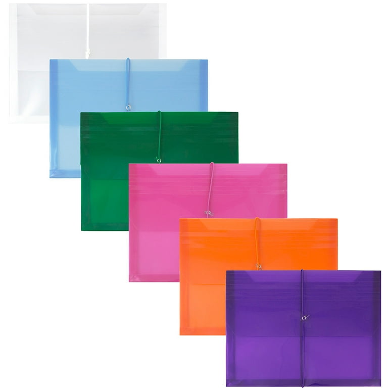 JAM Plastic Expansion Envelopes with Elastic Band Closure Letter Booklet 9 3 4 x 13 with 2.5 Expansion Assorted Colors 6 Pack