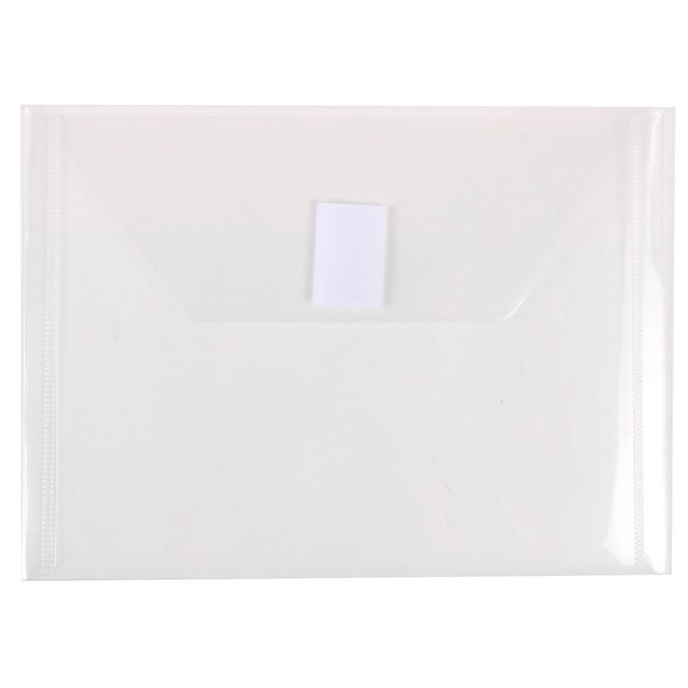 Jam Paper Plastic Envelopes with Hook & Loop Closure, Index Booklet, 5.5 x 7.5, Clear, 12/Pack (920V0CL)