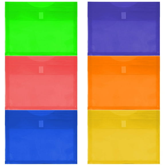 JAM Plastic Hook & Loop Envelopes, 9.8x13x1, 6/Pack, Assorted, 1 Inch Expansion