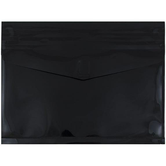 JAM Plastic Hook & Loop Envelopes, 9.8x13x2, 12/Pack, Black, 2 Inch Expansion