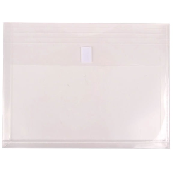 JAM Plastic Hook and Loop Envelopes, 9.8" x 13" x 1", 12 Per Pack, Clear, 1 Inch Expansion