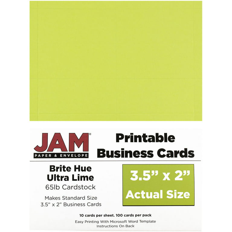 Jam Paper 3.5 x 2 Printable Business Cards, Lime Green, 100-Pack