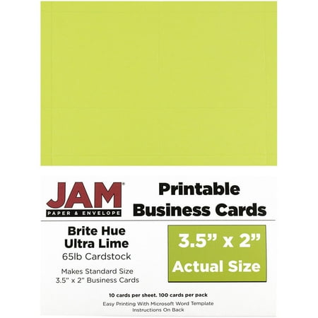 JAM Printable Business Cards, 3.5x2, 100/Pack, Lime Green
