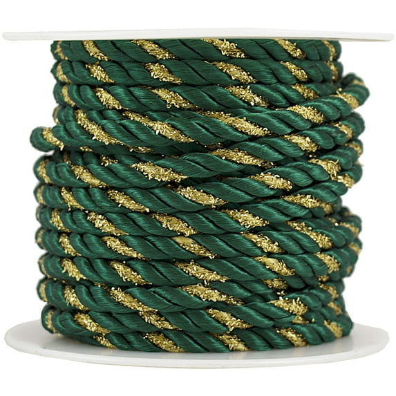 JAM Rope Ribbon, 15 Yards, Green with Gold, 1/Pack