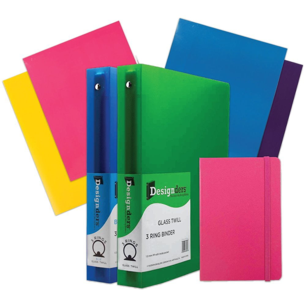 JAM School Assortment, Pink, 7/Pack, 4 Glossy Folders, 2 1.5 Inch Binders & 1 Pink Journal