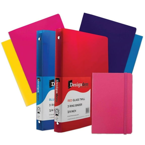 JAM School Assortment, Pink, 7/Pack, 4 Glossy Folders, (2) 3/4 Inch Binders & 1 Pink Journal