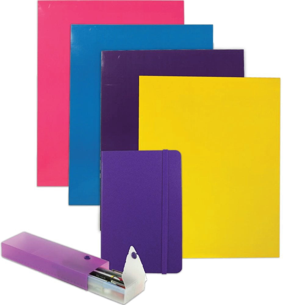 JAM School Assortment, Purple, 6/Pack, 4 Glossy Folders, 1 Purple Journal & 1 Purple Pencil Case