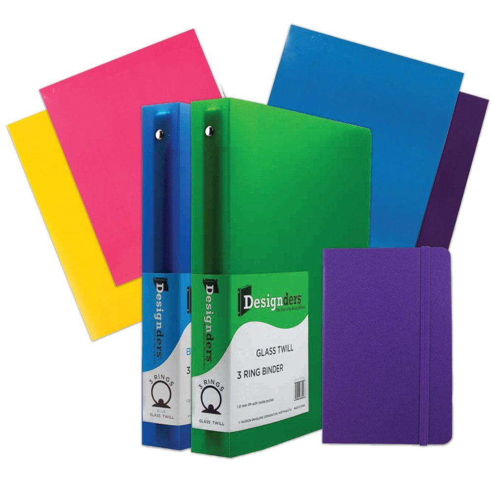 JAM School Assortment, Purple, 7/Pack, 4 Glossy Folders, 2 1.5 Inch Binders & 1 Purple Journal