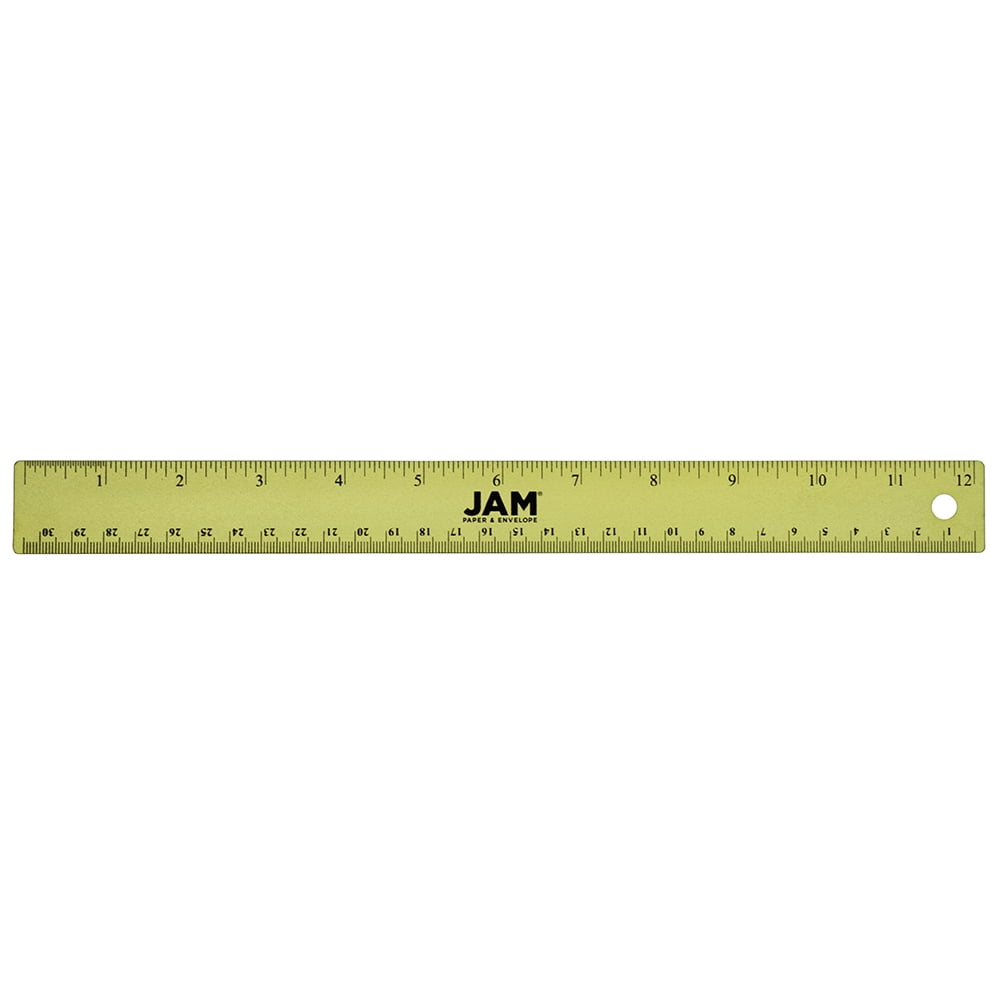 JAM Paper Stainless Steel Lime Green Metallic Ruler, 12 in, Cork ...