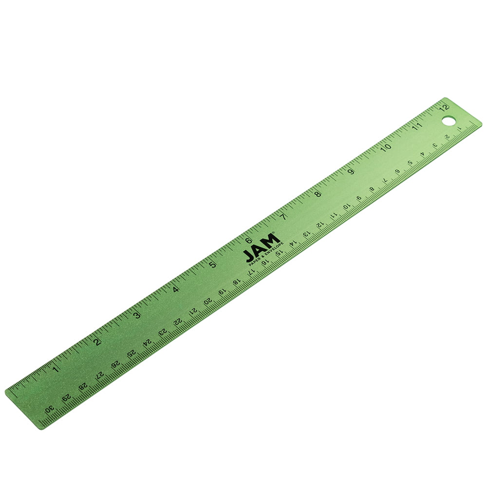 Jam Stainless Steel Ruler, 12 inch, Metal Ruler with Non-Skid Cork Backing, Lime Green, 12/Pack
