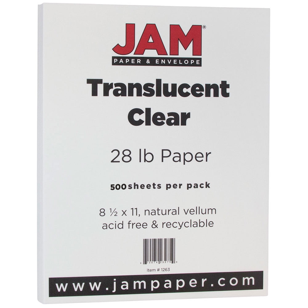 Jam Paper Translucent Vellum Cardstock - 8.5 x 11 - 28lb Clear - 500/Box