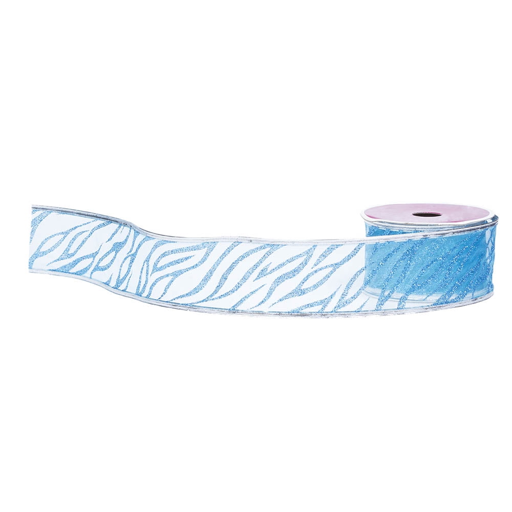 JAM Wire Edged Ribbon, 2 In x 3 Yards, 1/Pack, Blue Wave Glitter