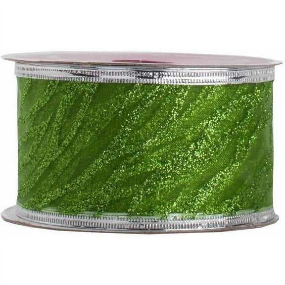 JAM Wire Edged Ribbon, 2 In x 3 Yards, 1/Pack, Green Wave Glitter