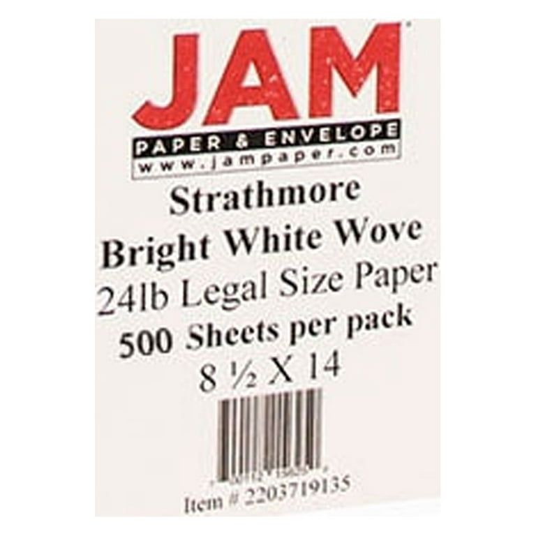 Jam Paper Legal Strathmore 24lb Paper, 8.5 x 14, Bright White Wove, 500 Sheets/Ream (2203719135B)