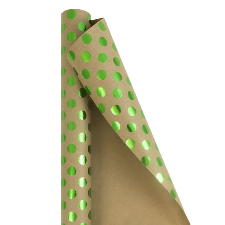 Jam Paper Wrapping Paper Rolls - 25 Sq ft. -Green Dots Kraft Paper- Sold Individually