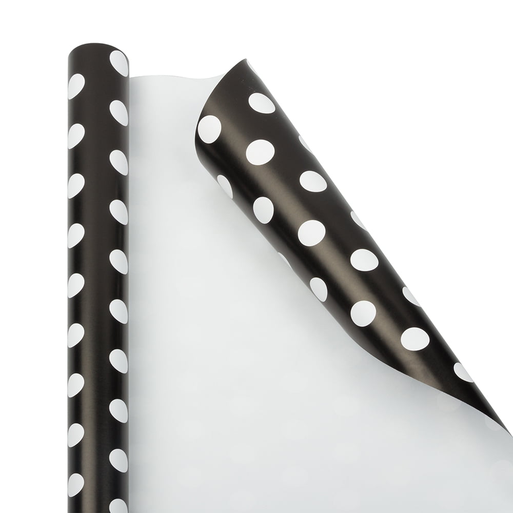 White Background Black Polka Dots Birthday / Special Occasion Gift Wrap  Wrapping Paper-16ft