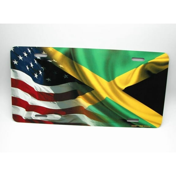 JAMAICA JAMAICAN FLAG AMERICAN FLAG METAL CAR NOVELTY LICENSE PLATE AUTO TAG - Aluminum ( 12 inch x 6 inch )