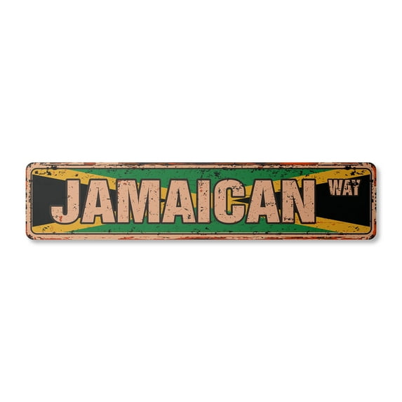 JAMAICAN FLAG Vintage Aluminum Street Sign jamaica national nation pride country rustic metal tin | Indoor/Outdoor | 18" Wide