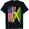 thumbnail image 1 of JAMAICAN ROOTS | Half American Flag | USA JAMAICA FLAG T-Shirt mens t shirt，black，women，funny，misfits，men，journey, 1 of 4