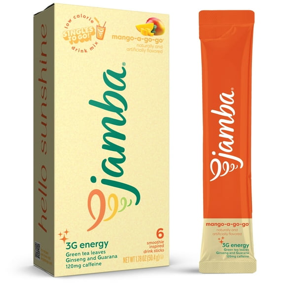 Jamba 3G Energy Vitamin Enhanced Singles to Go! Low Calorie Powdered Drink Mix, Mango-A-Go-Go, 0.29 oz, 6 Count Packets