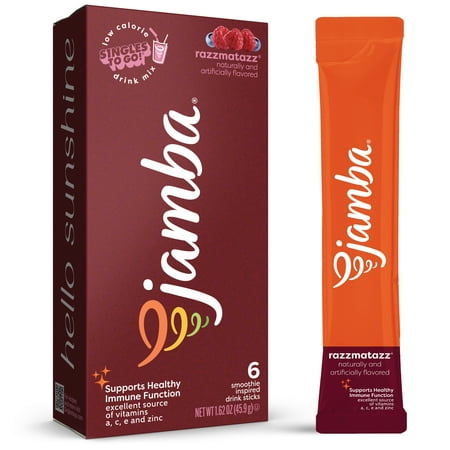 Jamba Immune Support Vitamin Enhanced Singles to Go! Low Calorie Powdered Drink Mix, Razzmatazz, 0.27 oz, 6 Count Packets