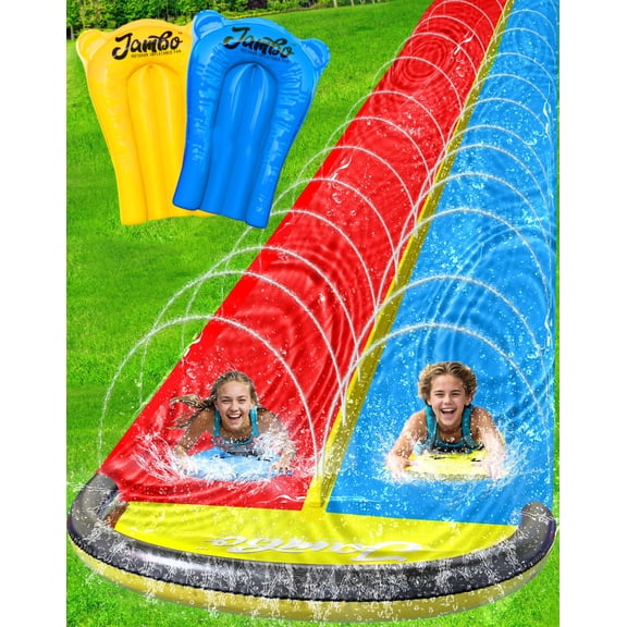 JAMBO 25ft Double Lane Slip Slide with 2 Body Boards