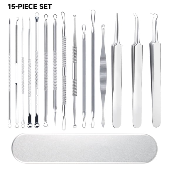 JAMCORAX 15 Pcs Pimple Popper Tool Kit, Stainless Steel Blackhead Remover Extractor Tools for Face, Blackheads, Comdone, Zit and Whiteheads with Box(Silver)